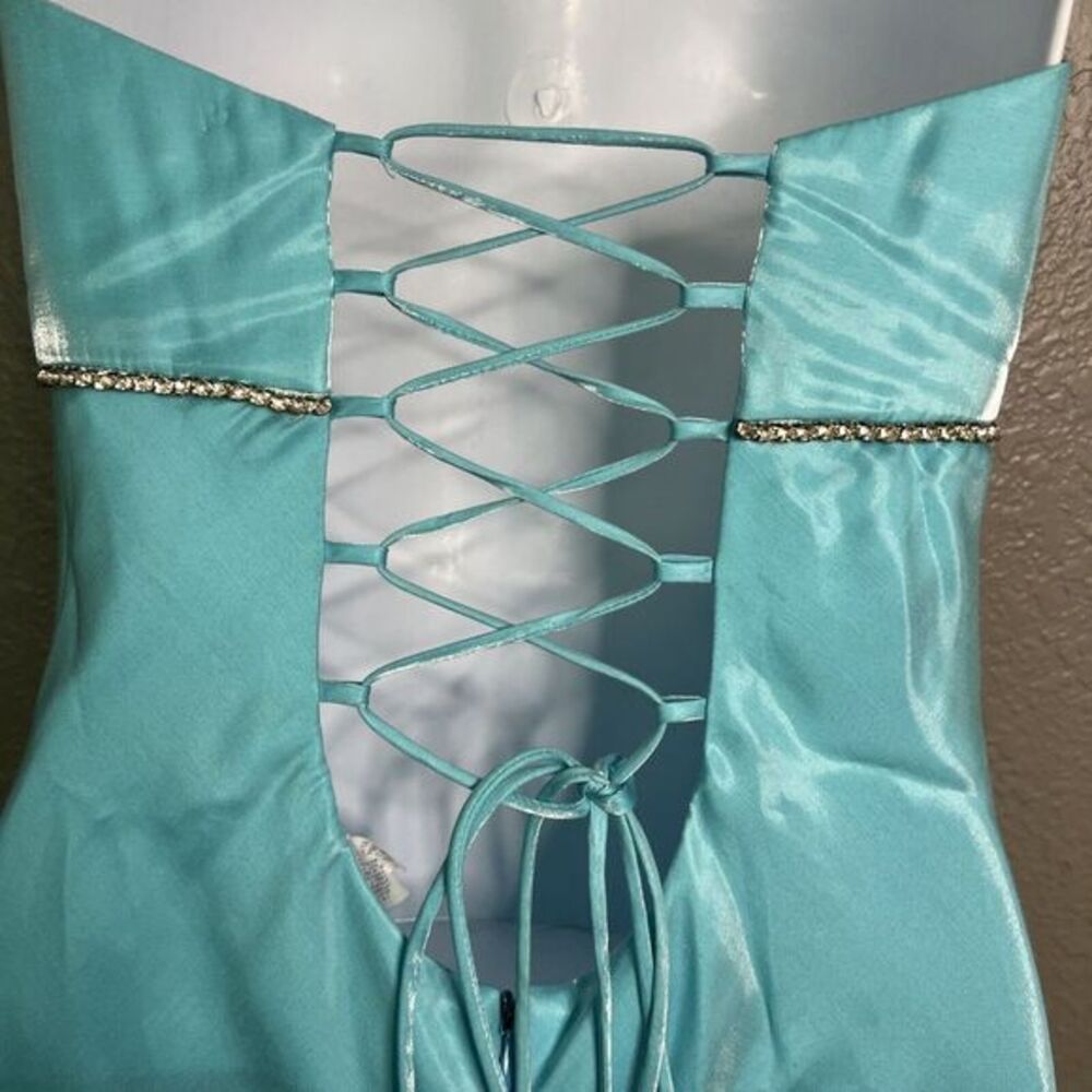 Y2K Cache Ice Blue Shimmery Maxi Dress SZ 9/10 Empire Waist Rhinestones Prom - Picture 5 of 9
